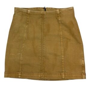 Free People Tan Garment-Dyed Seamed Denim A-Line Mini Skirt – Size 2